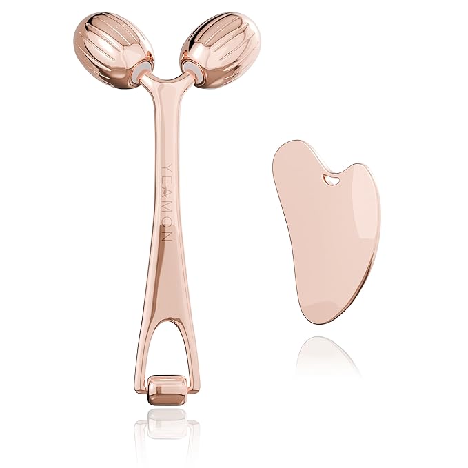 Yeamon Gua Sha Facial Tools and Face Roller Set Facial Massage Tool for Women?™s Skincare RoutineCooling Stainless Steel Face Sculpting Eyes Roller Guasha for Daily Use or Self-Care Gift for Women