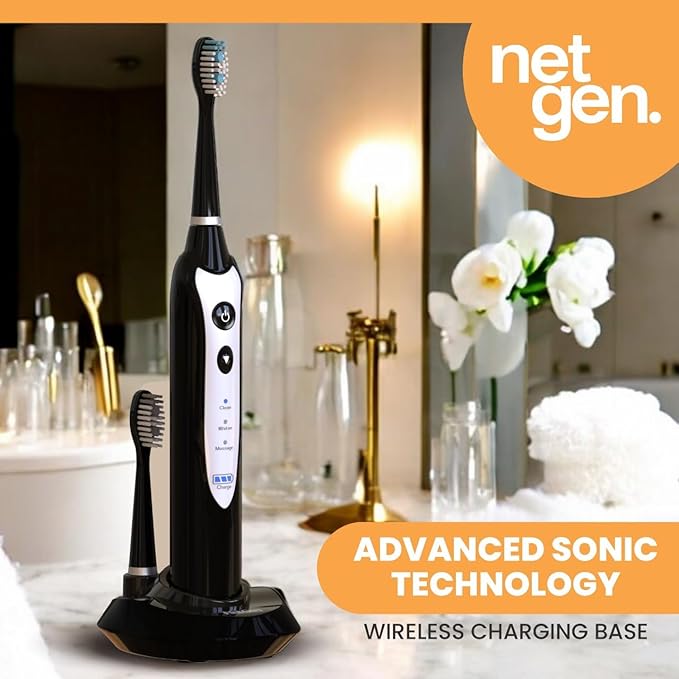 Sonic Electric Toothbrush for Adults with 5 Toothbrush Replacement Heads 3 Brushing Modes &amp 2 Minutes Built-in Timer Travel Toothbrushes with Inductive Charging Rechargeable toothbrush | Black