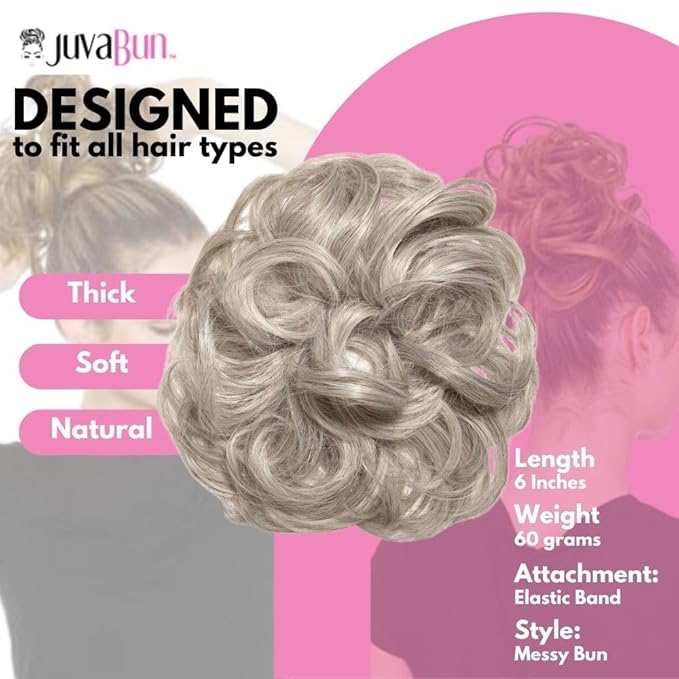 Juvabun Hair Extensions Silver Gray ? Soft Curly Hair Extensions Clip-In for Natural Volume &amp Quick Updo Styling Hair Bun Maker