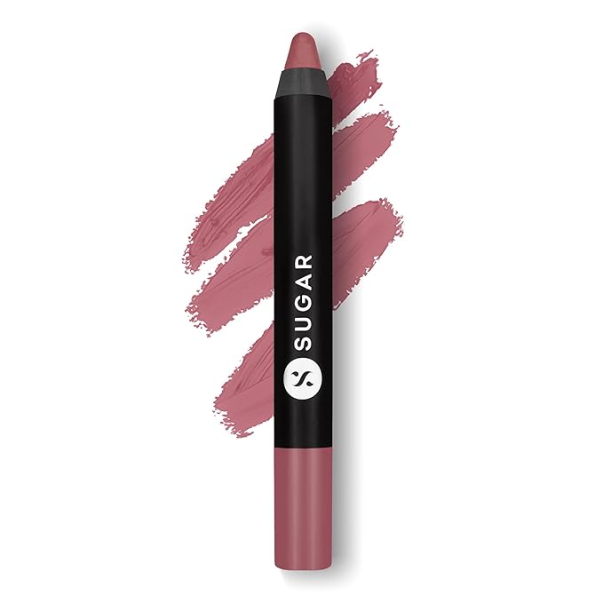 SUGAR Cosmetics Matte as Hell Crayon Lipsticks for Women Lasts Up To 8+ Hours Lip Crayon with Sharpener 2.8 g (Pack of 1) 18 ROSALIND