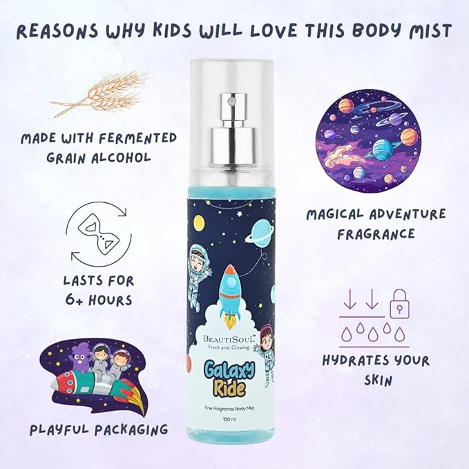 Beautisooul Galaxy Ride Body Mist for Kids - Where Adventure Meets Happiness! Gentle and Skin-Friendly Ingredients | Perfect for Kanjak gifting | Body Perfume for kids - 100 ml
