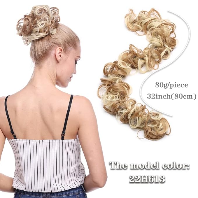 FRANCES Fake Hair Bun 80cm Women's Synthetic Bun Messy Bun with Elastic Band Hair Bun Curl Wig Ponytail Extension Hair Extensions Wig Hair Accessories (Color : 22H613)