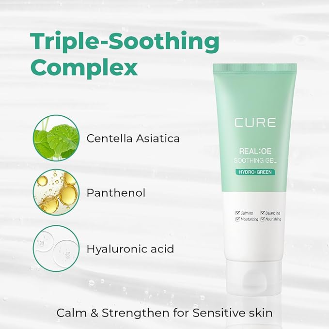 CURE Aloe Vera Gel with 90.52% Leaf Juice Soothing &amp Hydrating Korean Skin Care for Sun-Exposed or Dry Skin 5.07 fl oz Refreshing Gel Moisturizer for Face &amp Body