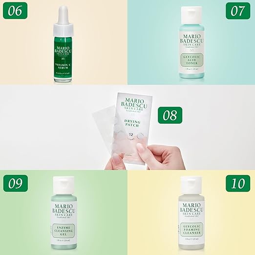 A Little Bit of Mario 10-Piece Skincare Kit ? Vitamin C Serum Glycolic Acid Toner Hyaluronic Dew Cream Collagen Mask HOCI Spray &amp Cleanser ? Brightening Anti-Aging &amp Hydration ? Travel &a