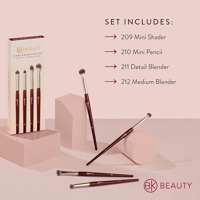 BK BEAUTY - CORE LINE EXTENSION EYE SET (4PC) - Professional Eyeshadow Brush Set for Precise Makeup Placement &amp Blending | Premium Eye Makeup Brushes for Flawless Application