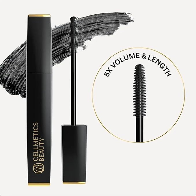 Cellmetics Mascara for Older Women 60 Plus Volumizing &amp Lengthening Tubing Mascara with Lash Growth Effect Hypoallergenic Smudge-Free and Gentle for Sensitive Eyes (Black)