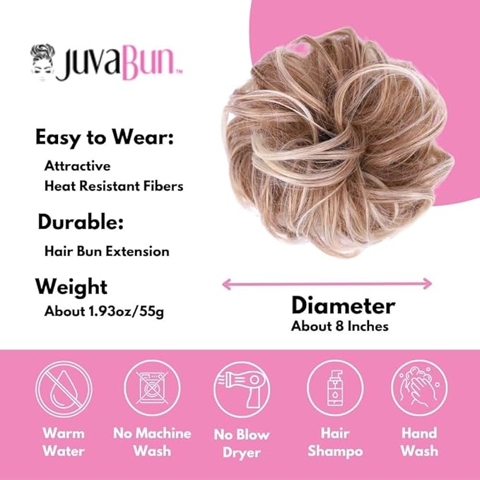 Juvabun Messy Bun Strawberry Honey Blonde Hair Piece Human Hair Blonde ? Natural Soft Updo Look Secure &amp Lightweight Hair Bun Extensions For Women messy bun hair piece