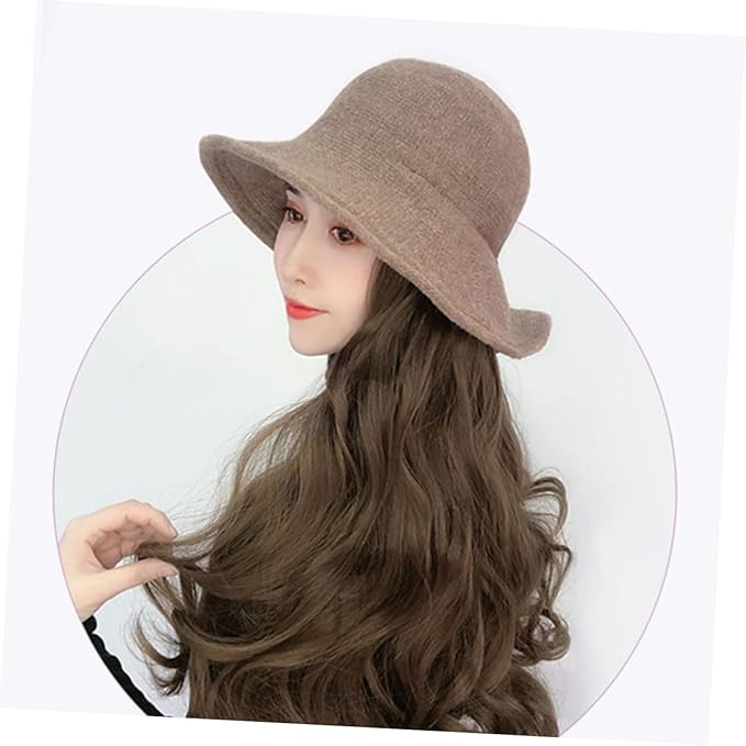 Long Wavy Curly Wig Hat for Women and Khaki Synthetic Hair Extension with Natural Texture Lightweight Fashion Accessory for Volume and Easy to Style and Wear