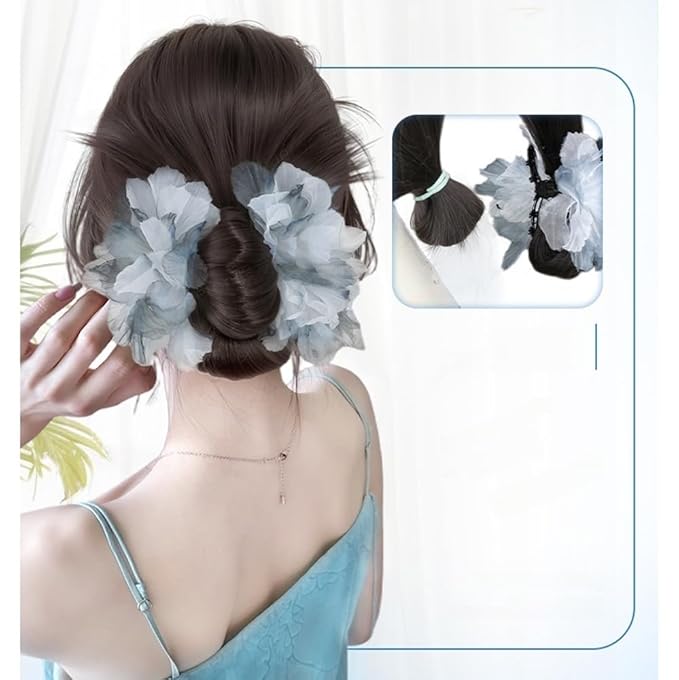 Low Bun Wig Clip on Chicken Feather Bun Hairpiece Natural Low Chignon Ponytail Hair Extensions for Women (Brown)