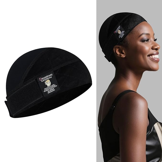 Dreamlover Wide Wig Grip Cap for Lace Front Wigs 2-in-1 Black Adjustable Wig Caps with Wig Gripper Band for Women 1 Piece