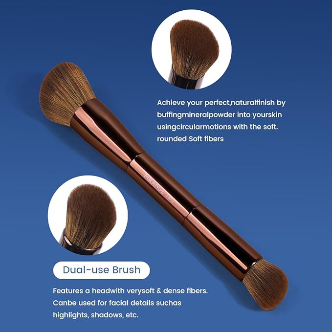 MAANGE 20 PCS Makeup Brush Set with Bag Double-ended Kabuki Brush Foundation Contour Brush for Liquid Powder Concealer Eye Shadows Cream Cosmetics Blending Blush Face Makeup Tools (Brown)