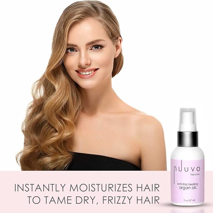 Nuuvo Haircare Lightweight Argan Oil for Dry Damaged Hair 2oz Hair Growth Treatment Deep Moisture &amp Shine Restores Strengthens Nourishes Frizz Control &amp Heat Protection Natural Hair Oi