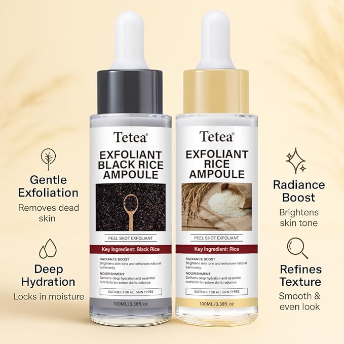 Peel Shot Glow Rice Ampoule Duo ? 2 PCS White &amp Black Rice Facial Serum | Lightweight Hydrating Formula for All Skin | 3.38 Fl Oz Each