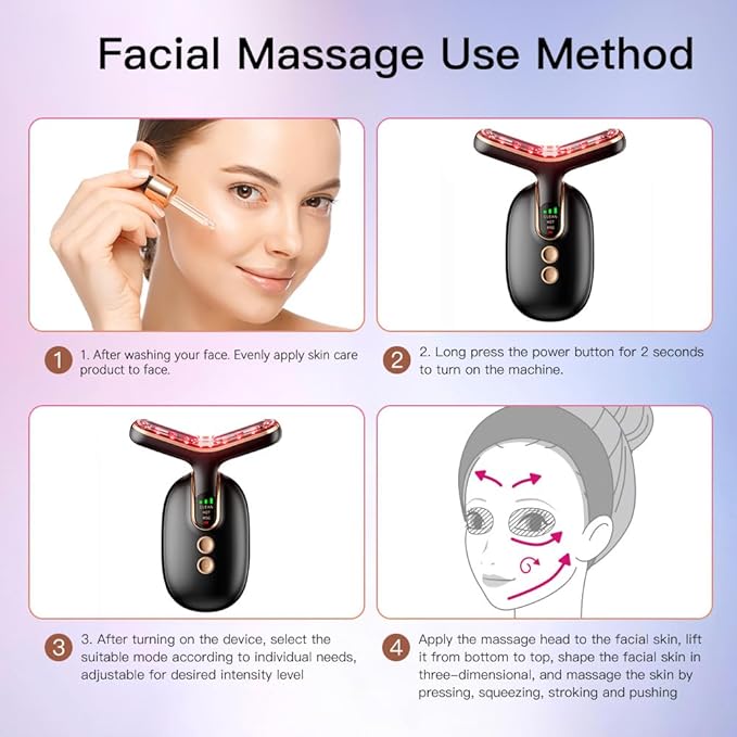 Facial Beauty Device for Face and Neck 3 Color Facial Massager for Skin Care with Thermal Vibration Black