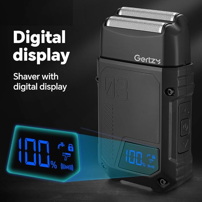 Gertzy Electric Shaver for Men Face Men's Razor Cordless Beard Foil Shavers Wet Dry Waterproof 3-Speed Adjustable ShavingRechargeable Type-C Charging LED Display (Black)