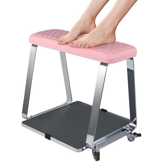 Pedicure Foot Rest for Nail Tech Nail Salon BORNBYME Update PU Leather Foot Nail Stand Rest for Pedicure Pink