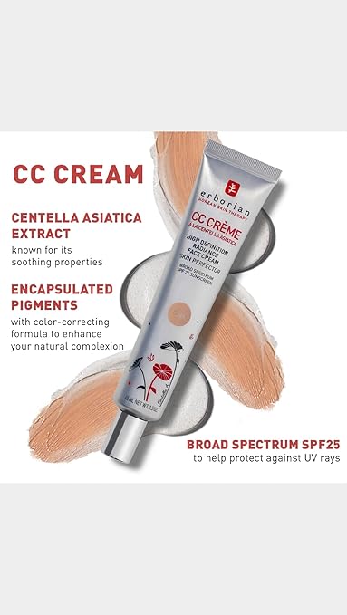 Erborian CC Cream Color Correcting SPF 25 Tone-Evening Korean Skincare Makeup Hybrid Moisturizes Lightweight Blurs Skin Natural Luminous Finish