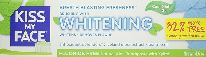 Kiss My Face Gel Teeth Whitening Fluoride Free Toothpaste (Pack of 3) Tea Tree 13.5 Ounce (2434503EAF)
