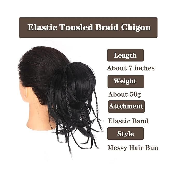 UNNS Hair Chignon Synthetic Straight Bun with Braids Extension Messy Bun Ponytail Hair Hoop Hair Accessories for Women Natural Wigs Bun Hair Pieces for Women (Color : 01)