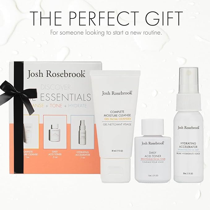 Josh Rosebrook The Essentials Kit - Cleanse Tone &amp Hydrate Skincare Set | Complete Moisture Cleanse 1 oz Daily Acid Toner 0.5 oz Hydrating Accelerator 1 oz | Travel Size Facial Skin Care