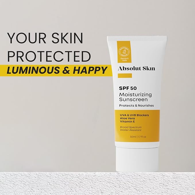 AbsolutSkin SPF 50 Moisturizing Sunscreen ? Lightweight Daily Face Sunscreen with Aloe &amp Vitamin E ? No White Cast ? 60ml