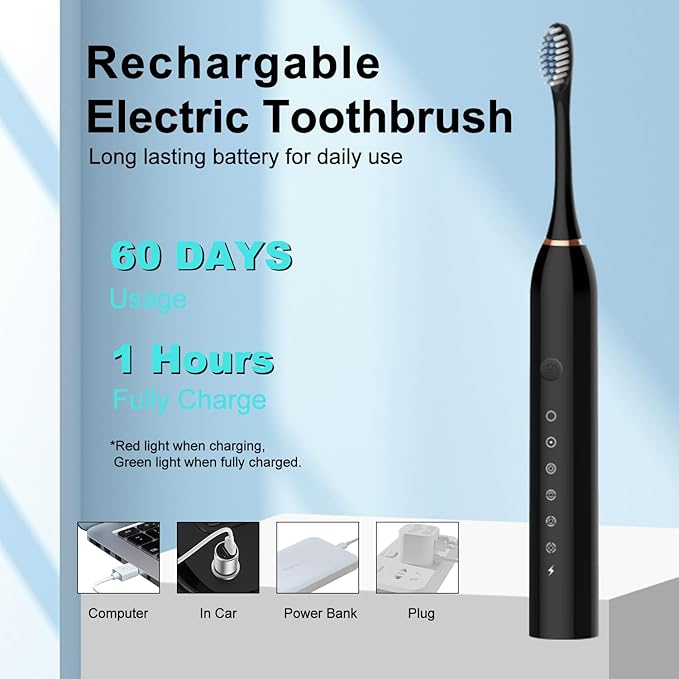 3 Pack Electric Toothbrush for Adults6 Mode Rechargeable Electric Toothbrushes with 12 Replacement Brush Head Fast Charge 2 Min and 30s Timer for Travel Business