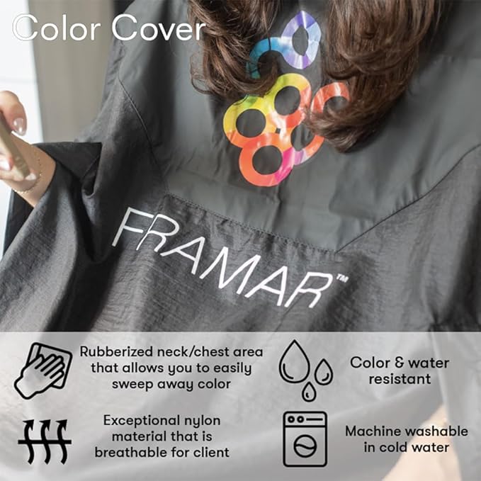 FRAMAR Color Cover Salon Cape ? Hair Cape with Snap Closure and Rubberized Chest For Hair Dye Hair Color Cosmetology Supplies and Hair Coloring