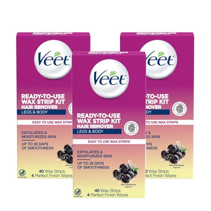 Veet Leg and Body Hair Remover Cold Wax Strips 40 ct (Pack of 3)