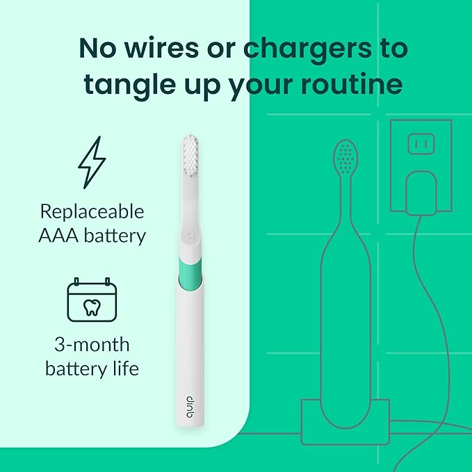 Quip Sonic Toothbrush for Adults with Timer - Includes Extra Brush Head and Travel Cover Mount - Electric Soft Bristle Refill Head Plastic Handle 3 Month Battery Life - Travel Toothbrush - Green