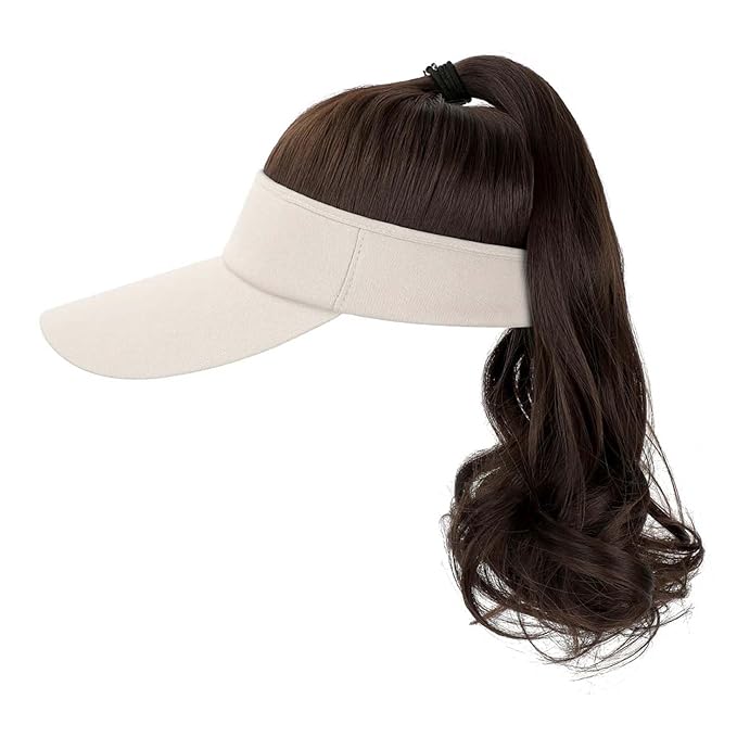 Visor Hat Wig for Women Baseball Cap Wig With Curly Synthetic Hair Extensions Ponytail Cap Wig Sun Hat With Hair Wig
