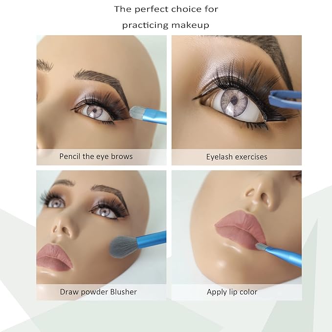 5D makeup Practice Face Board Silicone Makeup Mannequin Face Reusable Beginner Practice Eye Makeup Face Eye Fake Silicone Makeup Artist Full Face Practice Eyelash Eye Shadow Eyeliner Pen Simulatio