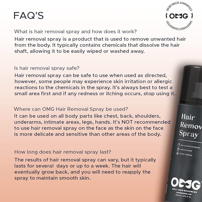 O.. M.. G Hair Removal Spray for Men | Painless Body Hair Removal Spray for Chest Back Hands Legs and Intimate Areas | 200ml
