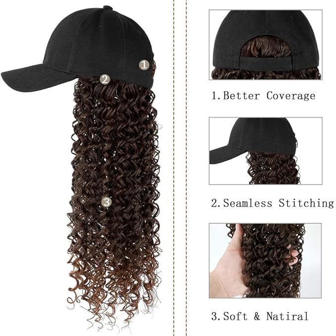 baseball cap wigs for women Extensions Adjustable Wig Hat Attached African Kinky Curly Hairpiece for Woman Girl Hair Synthetic Wavy Extensions