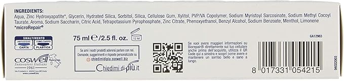 Biorepair: Pro White Whitening Toothpaste with microRepair - 2.5 Fluid Ounce (75ml) Tubes (Pack of 4) [ Italian Import ]