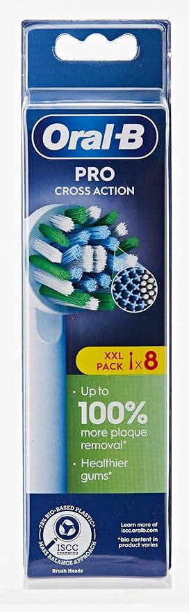 Oral-B Pro Cross Action Electric Toothbrush Head X-Shape and Angled Bristles for Deeper Plaque Removal Pack of 8 Toothbrush Heads White