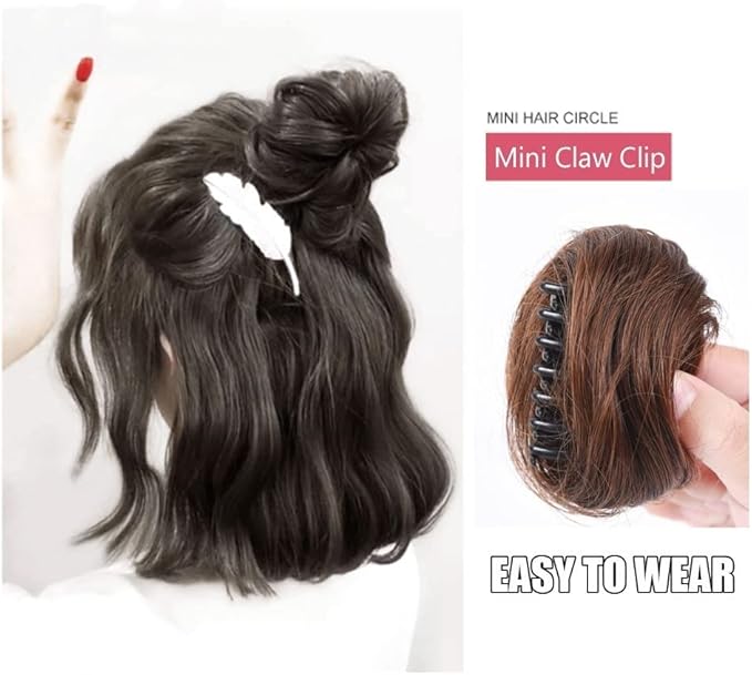 HIHELO 1-Pack Mini Claw Clip Messy Cat Ears Short Synthetic Curly Wavy Bun Extension Wig Claw Clip Women Hair Accessories (Color : 19)