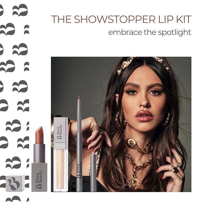 Rinna Beauty Icon Lip Kit - Showstopper- All-in-One Lip Kit Includes Lipstick Lip Gloss Lip Liner - Cool Brown look - Vegan Long-Lasting Anti-Aging &amp Moisturizing Cruelty-Free - 1 each