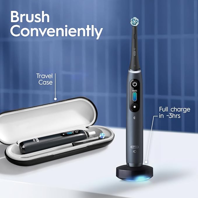 Oral-B iO Series 8 Electric Toothbrush with 2 Replacement Brush Heads and Travel Case Rechargeable Toothbrush Black Onyx