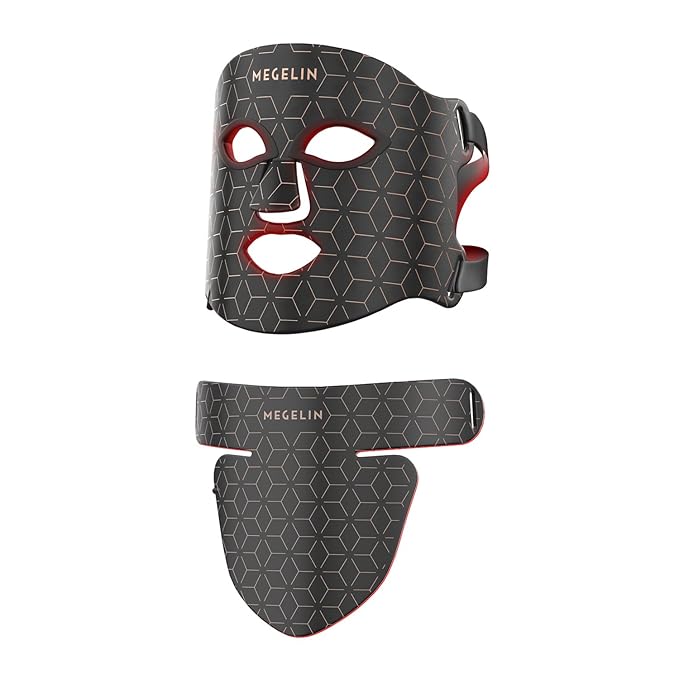 MEGELIN Led Red Light Therapy Face &amp Neck Mask 7 Colors Led Light Therapy Facial Mask Infrared Red Light Therapy Mask Infrared Light Skin Rejuvenation(Black)