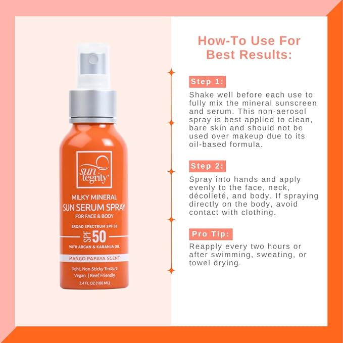 Milky Mineral Sun Serum Spray for Face &amp Body - Broad Spectrum SPF 50 3.4oz