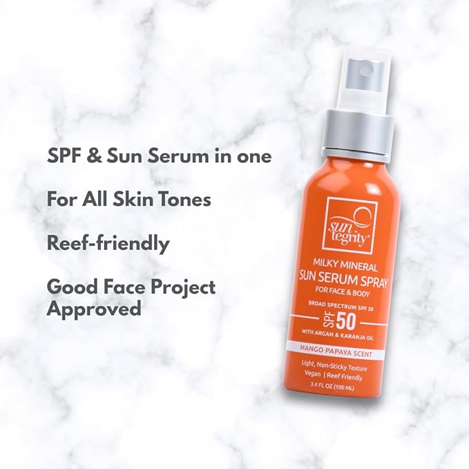 Milky Mineral Sun Serum Spray for Face &amp Body - Broad Spectrum SPF 50 3.4oz
