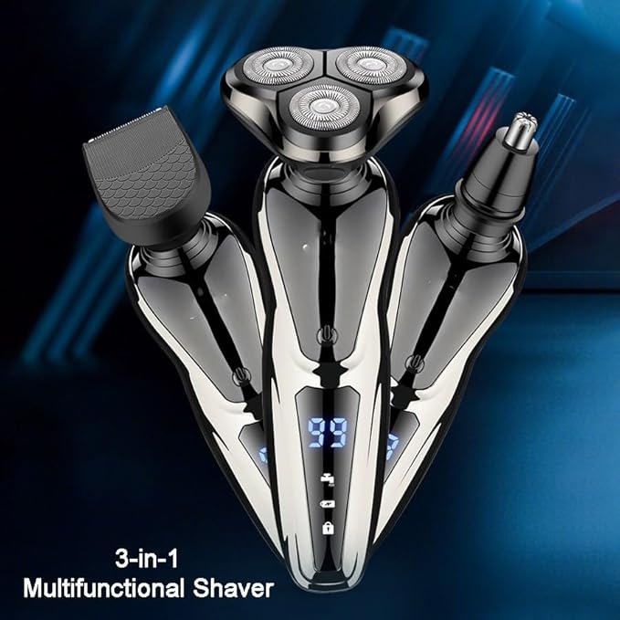 Head Shaver for Men 3 in 1 Electric Shaver Nose Hair Trimmer USB Rechargeable Portable Razor 3D Floating Blade Digital Display Shaving Beard Machine 3 in 1 Kits