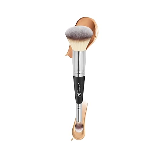 IT Cosmetics Heavenly Luxe Complexion Perfection Brush #7 - Dual-Ended Premium Makeup Brush for Foundation Concealer &amp Contour Ultra-Soft Synthetic Fibers Airbrush Finish Pro-Hygienic Cruelty-
