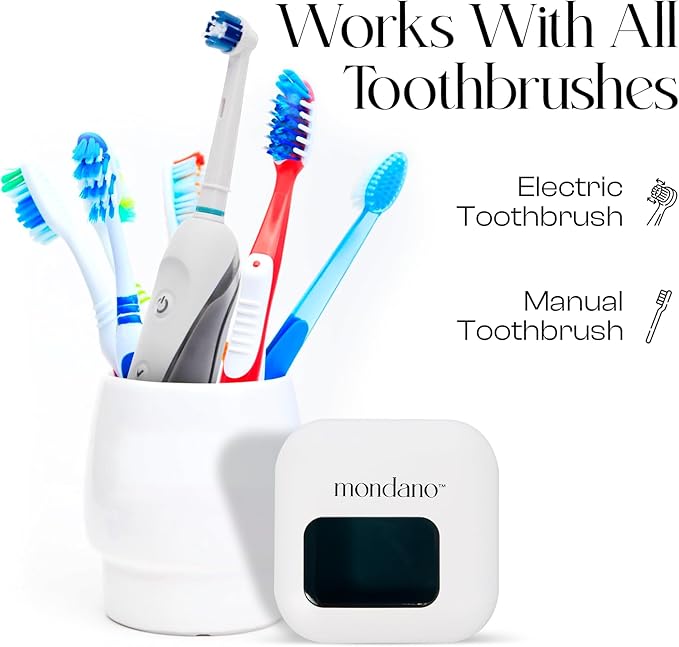 Mondano UV-C Toothbrush Sanitizer and Holder Toothbrush Case - Manual/Electric Toothbrush Cover for Any Toothbrush Head - Rechargeable Toothbrush Travel Case Tooth Brush Cover Cap for Home