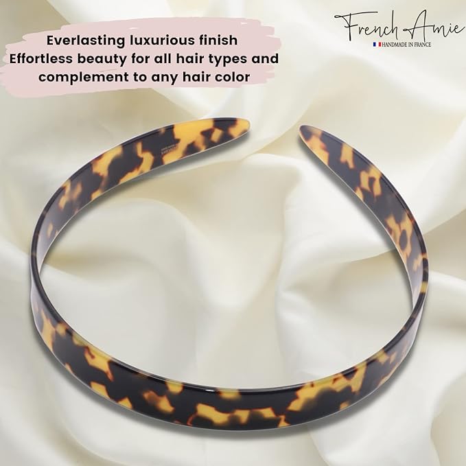 French Amie Wide 1/2 Celluloid Handmade French Hair Head bands Fashion Headbands for Women Very Flexible Strong Hold Grip Headbands Non Slip Durable Styling Girls Paris Women's Hair Accessories Made