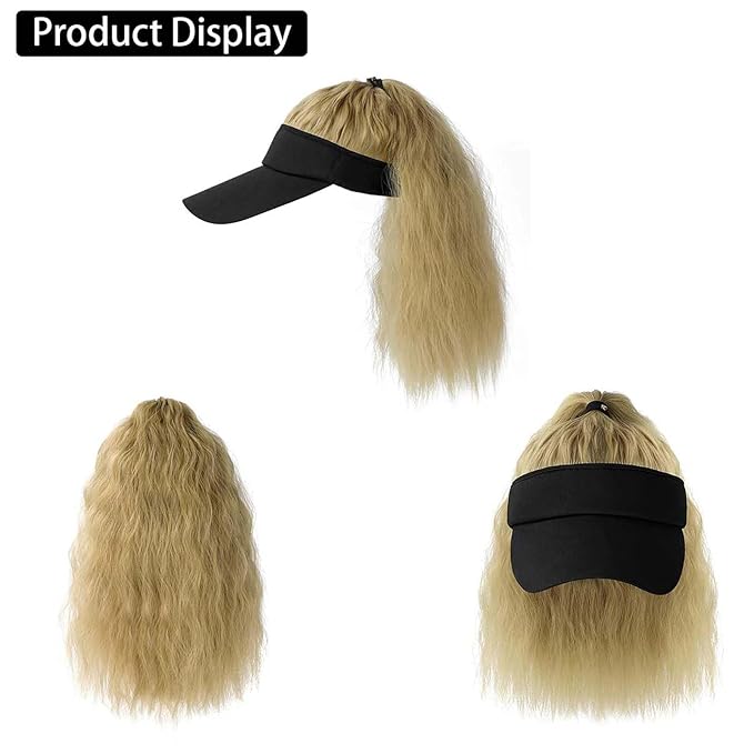 Hat Wig for Women Baseball Cap Wig with Curly Synthetic Hair Extensions Ponytail Cap wig Sun Hat with Hair