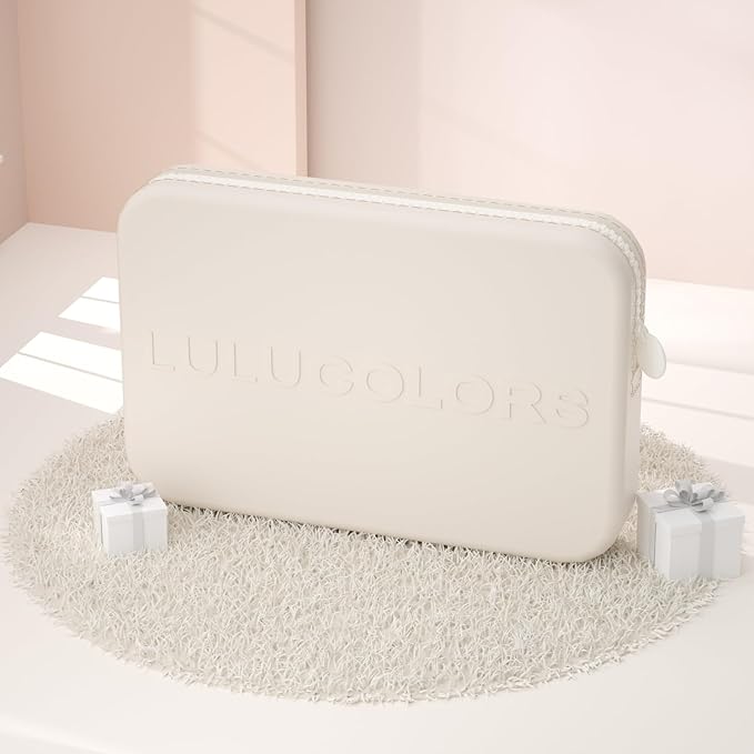 LULUCOLORS-Dual-Ended Makeup Brush Set with Sponge &amp Travel Case-13 Kinds of Multi-Functional Brushes for Face &amp Eyes ? Soft Bristles Easy Travel Brush Set (Cream White)