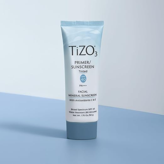 TiZO3 Facial Mineral Sunscreen and Primer Tinted Broad Spectrum SPF 40 with Antioxidants Sheer matte finish Fragrance-Free Oil-Free Dermatologist-recommended PA+++ 1.75 oz