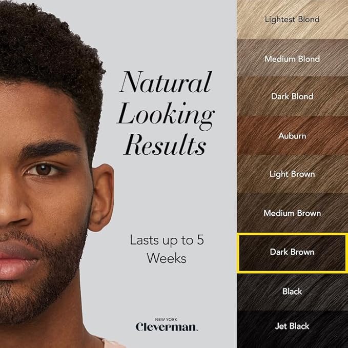 Cleverman Hair &amp Beard Dye Kit for Men All-in-One Reusable Mens Hair Color Natural Gray Coverage Ammonia-Free Beard Mustache Dye for Men (Dark Brown for Black Men)