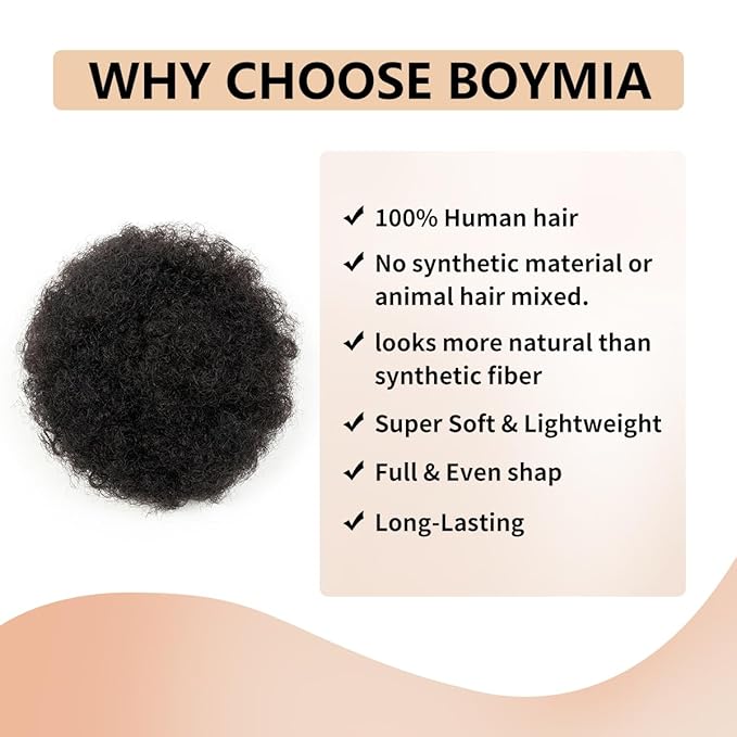 Boymia Afro Puff Extension for Kids 2Pcs #1 Jet Black 4 Inch Short Curly Hair Afro Bun Extension 100% Human Hair Naturally Styled Hairpiece Updo Hair Extensions